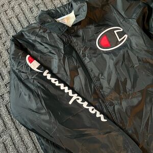 Vintage Champion Lined Sherpa Windbreaker Black Mens Jacket
